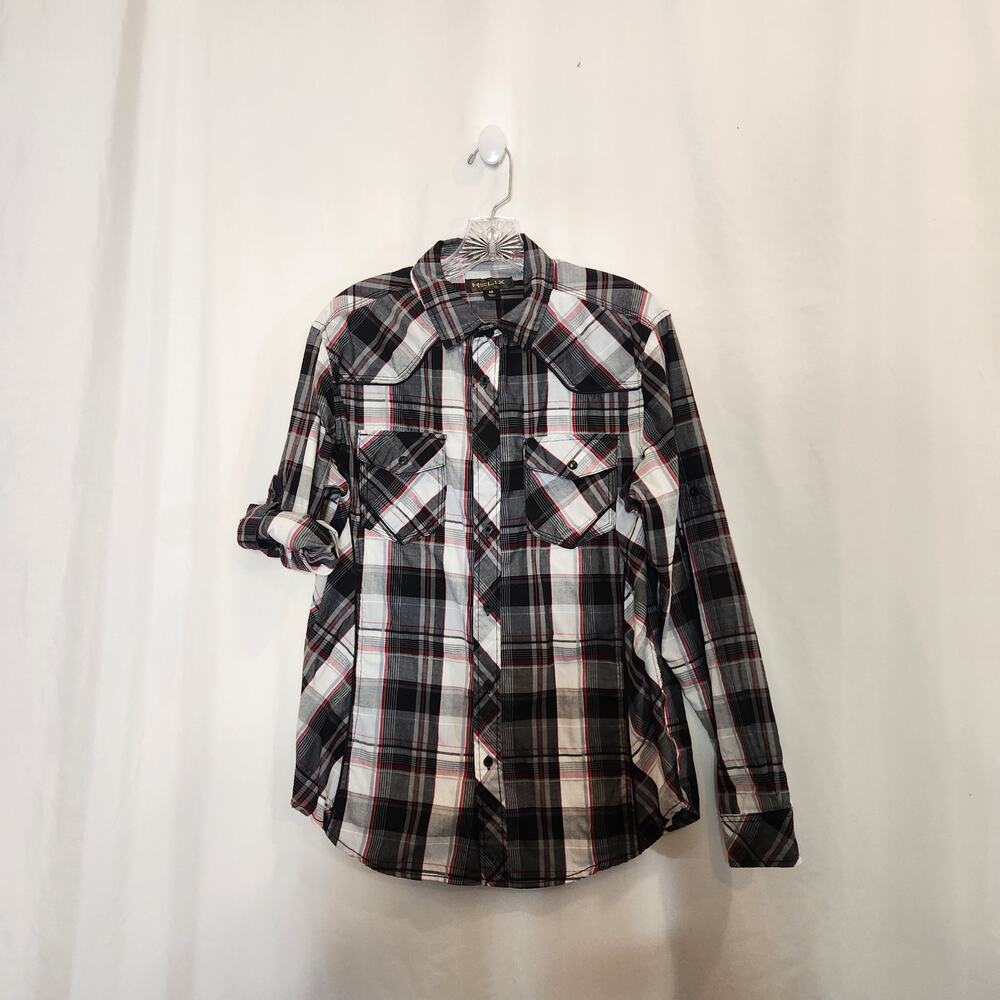 HELIX‎ Athletic Fit Black Grey Red Plaid Streetwear Cowboy Western Mens Medium M